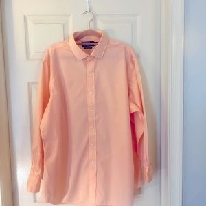 Mens large Ralph Lauren salmon colored button down custom fit shirt 17.5 neck
